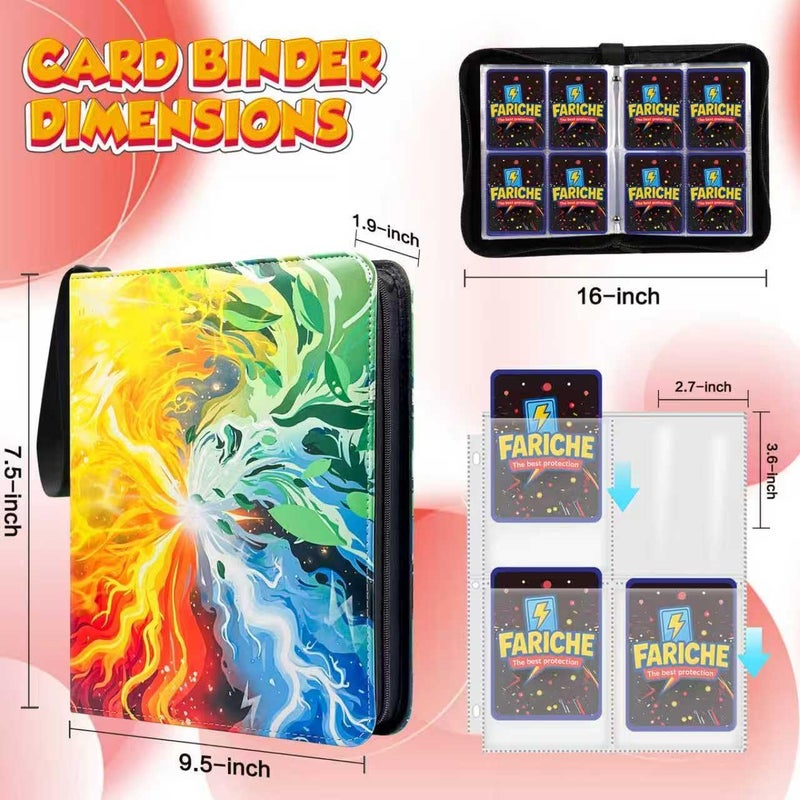 FARICHE Trading Card Binder for TCG Cards, 4-Pocket Portable Card Collector Ablum Holder Book Fits 400 Cards with 50 Removable Sleeve, Waterproof Card Binder Display Storage Carrying Cases for TCG-Storm - Image 3